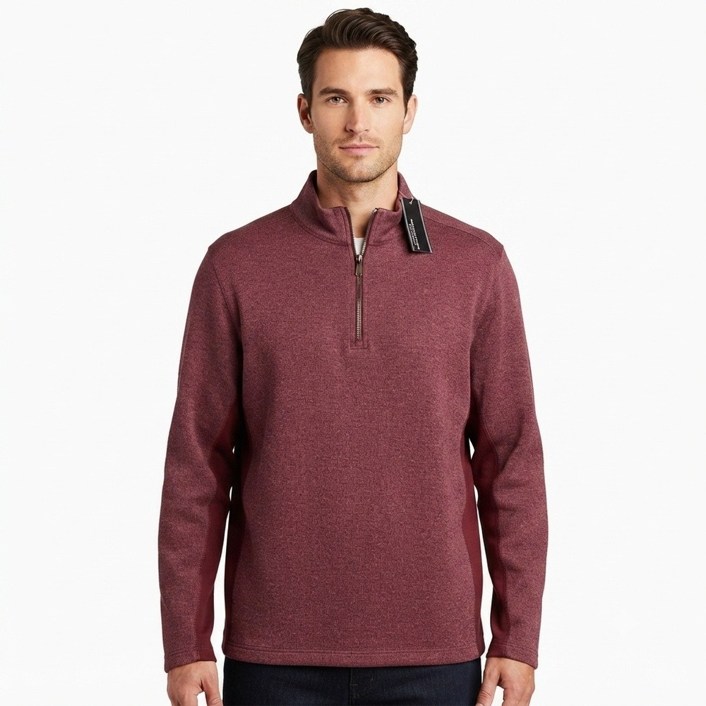 Roundtree & Yorke Quarter Zip Mens 2X Big Pullover Heather Burgundy Red Tall NWT